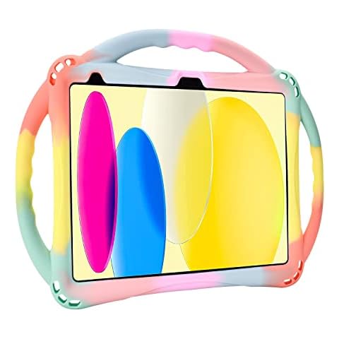 iPad 10th Generation Case, TOPESCT iPad 10th Gen 10.9 inch Kids Case, Built in Kickstand, Comes with Strap Silicon Shockproof Cover and Case 2022 (Rainbow) Cover