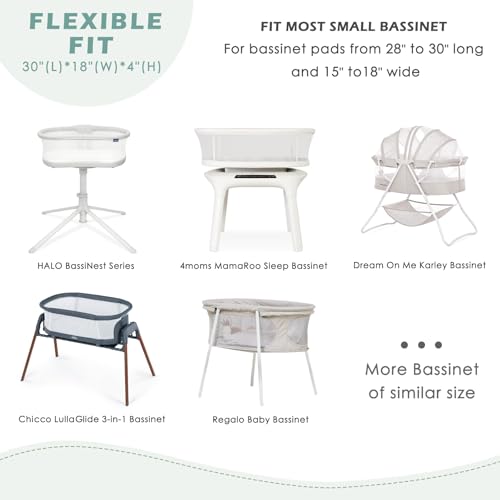 4 Pack Bassinet Sheets - 30"x18" Bassinet Fitted Sheets for Halo BassiNest, 4moms MamaRoo, Chicco LullaGlide and Other Small Size Bassinet | Ultra Soft & Skin Friendly Bassinet Sheets for Boys Girls
