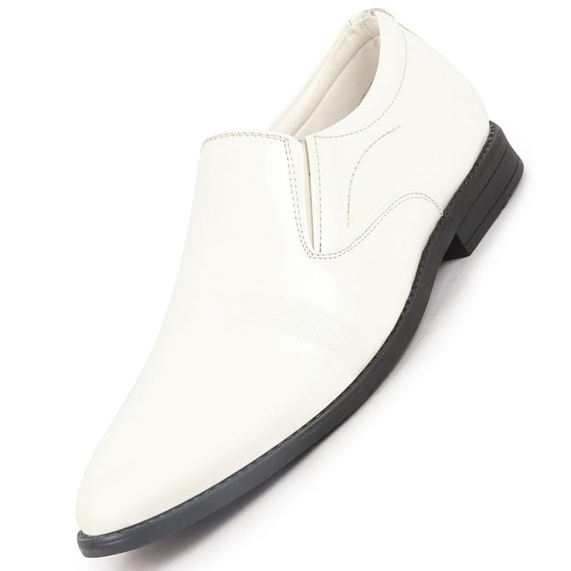 FAUSTO FST FOSMF-2110 WHITE-42 Mens White Patent Leather Party Formal Textured Strip Slip On Shoes (8 UK) (B0CSZ1MX73) Amazon Price History, Amazon Price Tracker