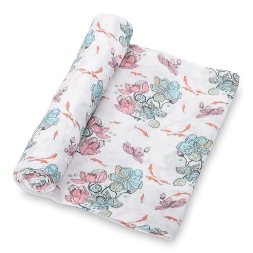 Image of LollyBanks Baby Blanket, 100% Cotton Muslin Swaddle for Baby Girls, Soft and Breathable 47 x 47 Inches Receiving Blanket, Lightweight Newborn Swaddle, Newborn Essentials Must Haves (Lotus Print)