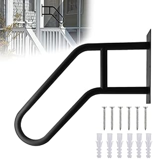 RYUNQ Handrail Wall Mount, Outdoor Handrail for Stairs Fit 2 or 3 Steps, U-Shaped Metal Handrail, Black Transitional Hand railings, Stainless Steel Handrail Support for Toilet,Outside Stairs,Porches