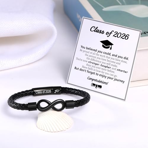 Image of Leather Bracelet Gifts for Men, To My Son Bracelet Fathers Day Bracelet Gifts Dad Grandpa Love You Forever Engraved Birthday Valentines Graduation Gift Infinity Knot Jewelry
