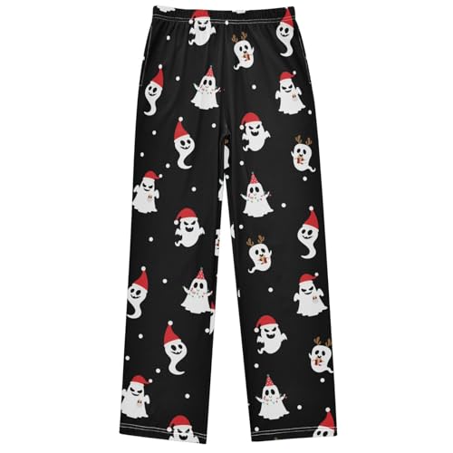 Boy's Pj Pants Halloween Ghost Christmas Santa Claus Hat Lounge Bottoms Elastic Kids Joggers with Pockets Size 6-14