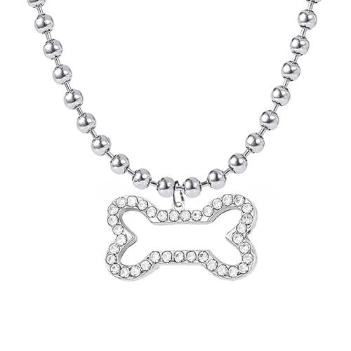Punk Choker Y2k Sliver Gothic Choker For Women-Rhinestone Dog Bone Pendant Ball Chain Necklace
