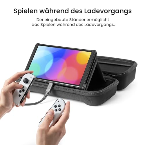 5. Bild von tomtoc Tasche Hülle für Nintendo Switch/Nintendo Switch OLED Modell, Protective Hard Case Tragetasche für Switch Konsole, 24 Spiele, Pro Controller, Netzteil und Zubehör, Schwarz L