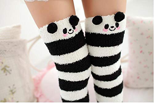 Image of Hotmiss Womens Thigh High Fuzzy Socks Cute Over the Knee Stockings Winter Warm Stripe Leg Warmers