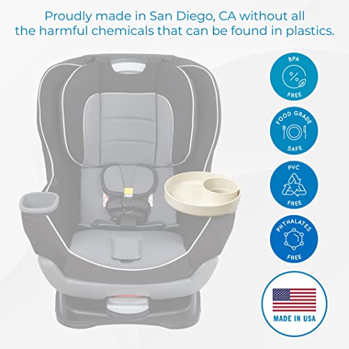 Image of My Travel Tray Round, USA made. Convert Existing Cup Holder to Tray and Cup Holder for Kids Car Seat, Booster, Stroller, Golf Cart and More! Beige