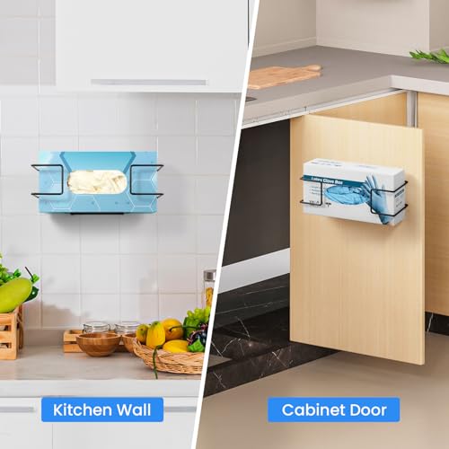 THYGIFTREE Glove Box Holder Wall Mount Disposable Glove Dispenser, Metal Glove Rack for Rubber Latex Gloves Organizer Facial Tissue, Black 1pc