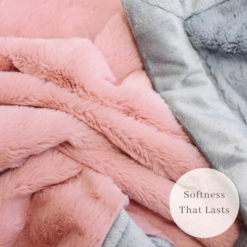 Image of Saranoni Oversized Luxury Blanket | Breathable Super Soft, Lush, Plush Comfy Blankets for Adults | Light Pink /Gray - X-Large 60 inch x 80 inch