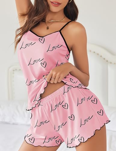 Image of Ekouaer Womens Cami Pajama Set Cute Printed Camisole Shorts Sleepwear | Tank Top and Shorts Lounge Set Soft Pjs for Daily Wear, Home, Party or Date Nights