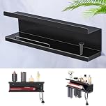 WAYASI Hair Dryer Holder Wall Mount, Straightener Holder for Curling Iron Styler Accessory, Adhesive drilling Hairdryer Straightener Holder Storage, Hair Tool Organiser Bathroom (Black)