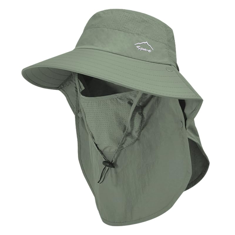 Image of Rosoz Sun Hat for Men Women with Neck Flap,Wide Brim UPF50+ Fishing Hat with Detachable Face Cover Outdoor Sun Protection Hat