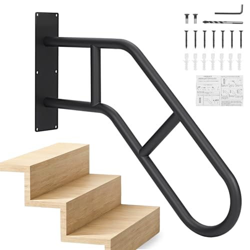 Hand Rails for Outdoor Steps Hold-Tight Handrails for Indoor Stairs Black U-Shape Hand Rails for 1-3 Step Stairs Staircase Handrails Safety Handle for Elderly Porch Garden