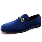 CMM Men's Suede Slip on Smoking Slipper Velvet Dress Loafers Nightclub Loafer Formal Wedding Shoes Blue 12.5