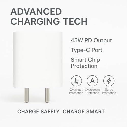 Image of JAARO 45W Type C Fast Charger Adapter Compatible with Phone 3a Pro /3a /2a Plus /2A /2 /CMF Phone 1 /Buds /Ear Stick, Upto 50W Power Charger for Mobile, 45W USB C Charging Adaptor, White