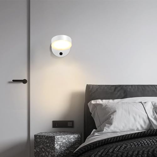 Image of Kawell Nordic Modern LED Wall Sconce with Switch Rotatable Hardwired Wall Light Indoor for Bedroom Study Room Nursery Kids Room, White