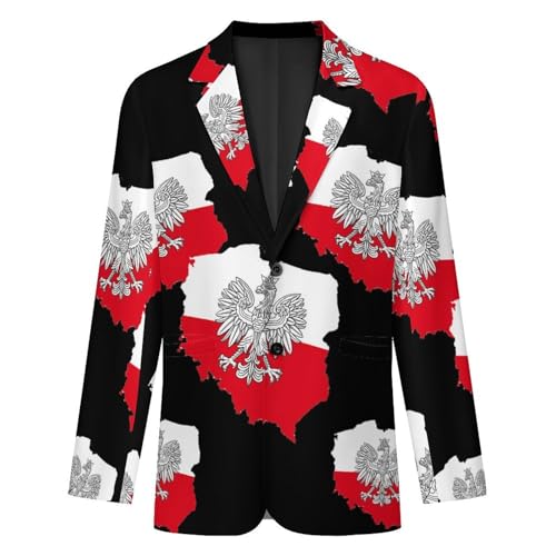 Polonia Logo Pattern Casual Men's Blazers Two Button Lapel Suits Jacket Lightweight Sport Coats4