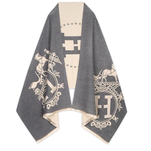 Relang Scarfs for Women Pashmina Silky Shawl Wrap for Evening Dressing Blanket Open Front Poncho Cape Gray Beige