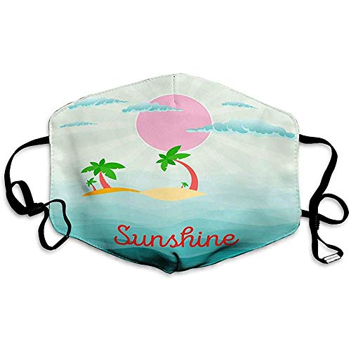 Preisvergleich Produktbild Mundschutzmaske Waschbar - Atemschutz Gesundheit Sicherheit Winddicht Sommerstrand Szene Sonnenwolken Himmel Palmen Abstrakte Wellen Wellen Meer Kawaii
