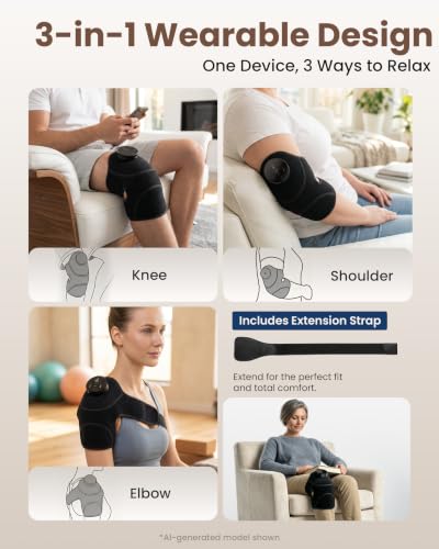 Masajeador portátil para rodilla inalámbrico 3 en 1 con calor de grafeno y vibración, almohadilla recargable para rodilla, hombro y codo, 4 modos de masaje y 3 niveles de calor miniatura 3