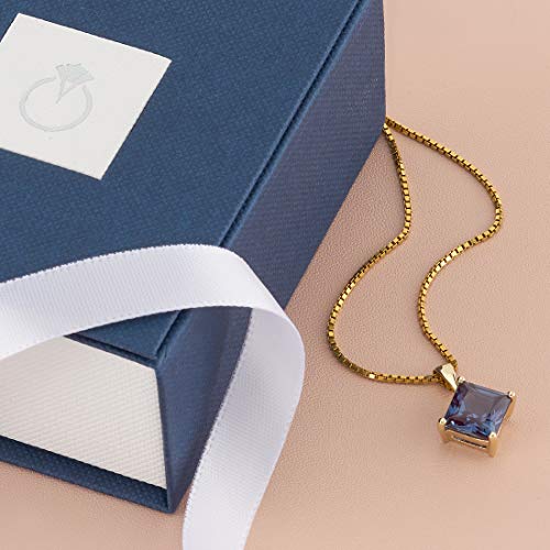 Peora Created Alexandrite Pendant In 14K Yellow Gold, 3 Carats Princess Cut, Color-Changing Solitaire #TOP5
