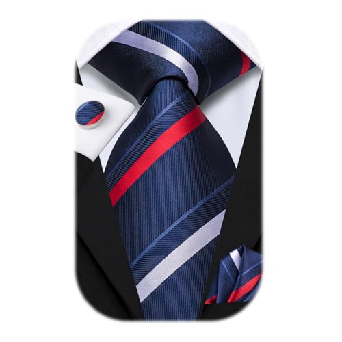 Image of Hi-Tie 70 inches Ties for Men Silk Extra Long Necktie and Pocket Square Cufflinks Set Men Big and Tall Tie Business