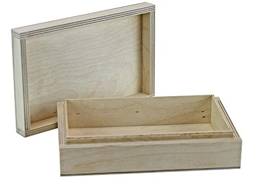 UTI GmbH Holzkiste mit Deckel - (178 x 109 x 49 mm L/B/H Innen) - Kiste - Box - Schatulle - Holzbox - Kästchen - Truhe Cover