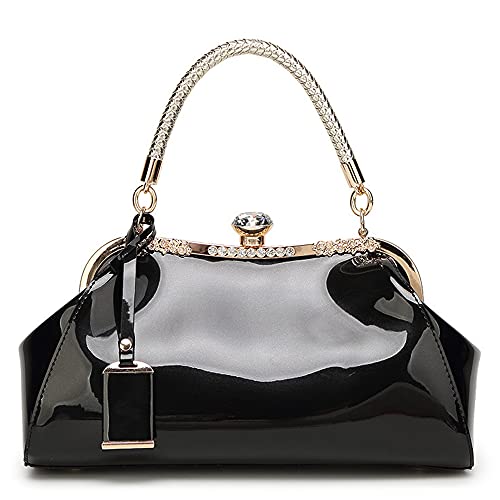 Dayfine Handbags for Women Glossy Patent Leather Top Handle Purse Crystal Buckle Satchel Bag Evening Tote Bags Shoulder Bag