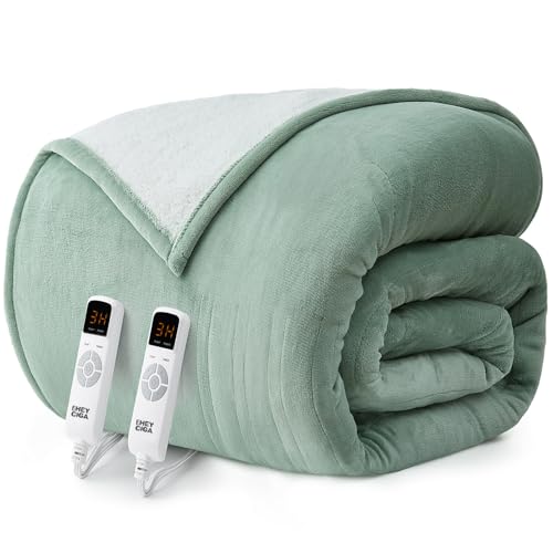 EHEYCIGA Heated Electric Blanket King Size - 9 Heating Levels, 10 Hours Auto Off, Soft Cozy Sherpa Washable Dual Control With Fast Heating, 90 x 100 Inches