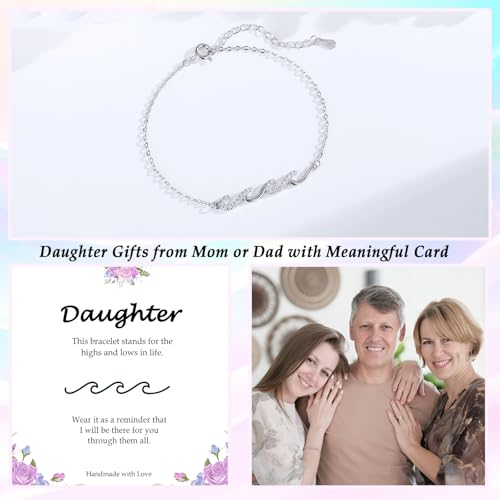Image of Gifts for Women Christmas Birthday, Silver Wave Bracelets for Woman Mom Wife Grandma Daughter Granddaughter Friend Sister, The Waves of Life We've Through Together Mothers Day Graduation Gift