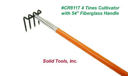 Forged 4 Tines Cultivator with 53" Long American Fiberglass Handle! Assembled in U.S.A.!