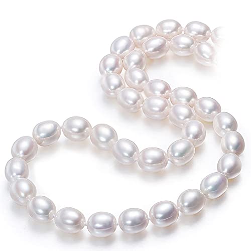 LOKILOKI Collier Ras De Cou en Perles d'eau Douce Naturelles pour Femmes 7-8mm Bijoux en Perles De Riz De Culture Blanches 45cm
