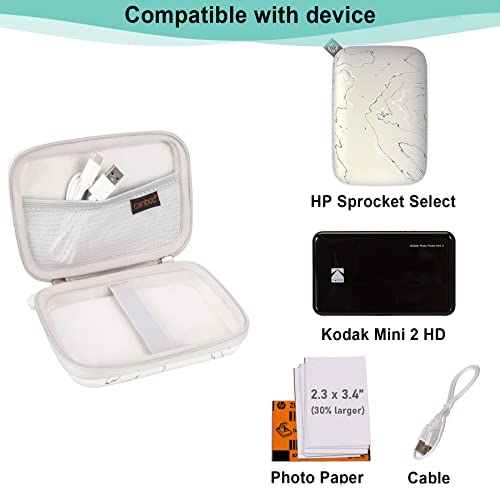 Canboc Hard Case For Hp Sprocket Select Portable 2.3X3.4 Instant Photo Printer (Eclipse), Mesh Bag Fit Zink Photo Paper, White #TOP1
