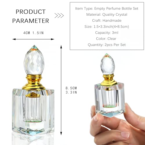 YU FENG 2PCS Vintage Crystal Perfume Bottles Art Deco Empty Refillable Decorative Bottles Glass Bottles for Fragrances,Home Bathroom Decor Lady Gift,3ml