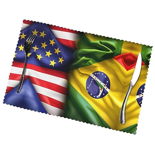 Lot de 6 sets de table de Noël avec drapeaux USA et Brésil - 4