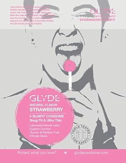GLYDE SLIMFIT Premium Snug Fit Flavored Condoms - Organic Strawberry Natural Condoms 4-Pack