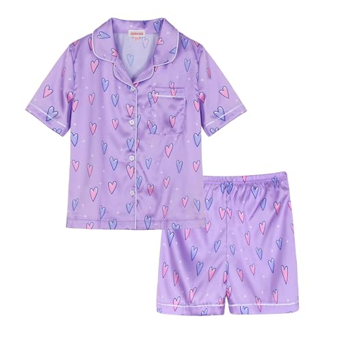 JESKIDS Girls Boys Satin Pajamas Sets Kids Silk Sleepwear Summer Nightwear 4-13 Years Purple Heart 4-5T