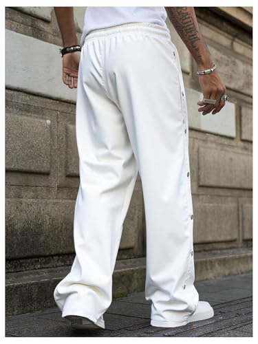 Men's Striped Baggy Sweatpants Y2k Side Button Drawstring Waist Straight Leg Stacked Track Pants with Pocket2