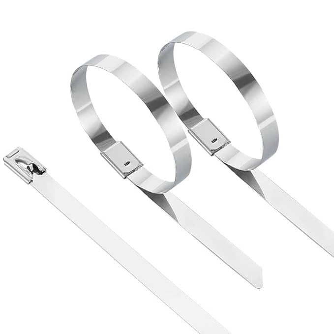 Image of 12 Inch (300 x 4.6 mm) SS 304 Stainless Steel Cable Ties Self-Locking Metal Zip Ties for Industrial & Outdoor Use (25 Pcs)