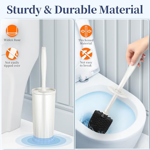 Image of Toilet Bowl Brush Holder Set: 2 Pack Modern Deep Cleaning Bathroom Toilet Scrubber with Caddy for Rv - Rim Decorative Accessories Cleaner Brushes for Toilet (C-White) 3