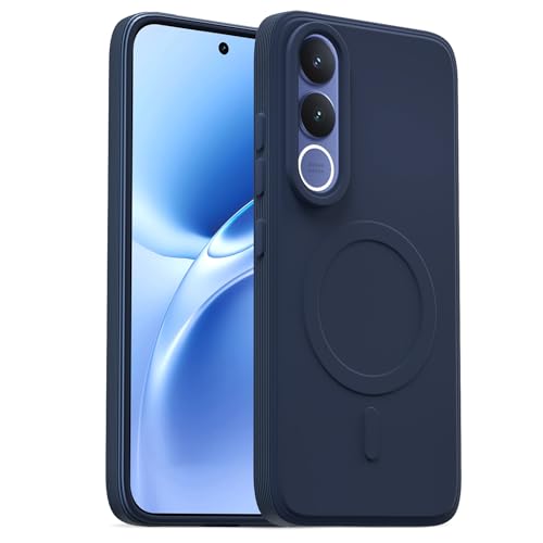 Image of Outlouders Back Cover for Vivo V70 FE 5G Soft Matte Silicone Cover with Slim Fit | Mag-Safe Logo (Not Mag-Safe Compatible) | Shockproof | Camera Protection Bumper Case (Blue)