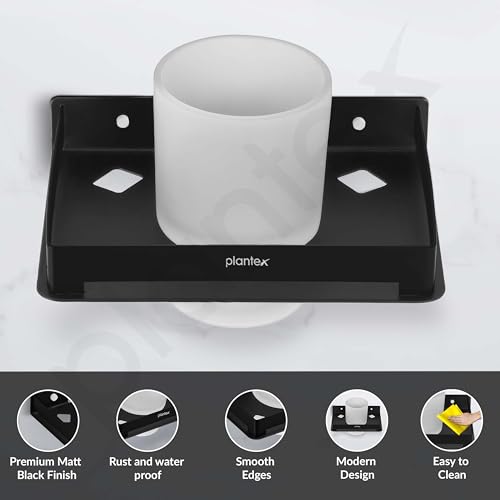 Image of Plantex Tumbler Holder for Bathroom /Stainless Steel Toothbrush Holder /Toothpaste /Razor Holder /Bathroom Accessories - Pack of 1 (Black)