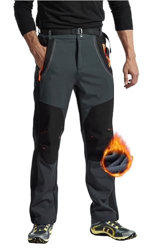 Rdruko Wanderhose Herren Winter Skihose Wasserdicht Winterhose Thermo Gefüttert Softshellhose Trekkinghose Winddicht Funktionshose (Kühles Grau, L)