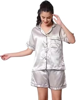 LADYANA Women’s Silk Satin Pajamas Set | Soft Short Sleeve Two-Piece PJs | Silky Button-Down Sleepwear & Loungewear Shorts... Price In India