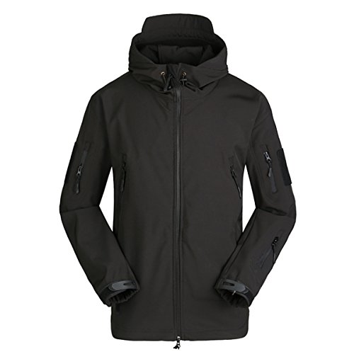 QCHENG Hommes Tactique Militaire Veste Softshell avec Doublure Intérieur en Polaire Combat Randonnée Imperméable Manteau Softshell Camping Outdoor Blouson(Noir Small) Cover