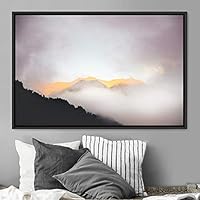 Framed Canvas Wall Art Foggy Mountains Aerial Cool Multicolor Nature Photography Realism Relax/Calm Rustic Wilderness - 16x24 inches