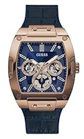 GUESS Mens 43mm Watch - Blue Strap Blue Dial Brown Case