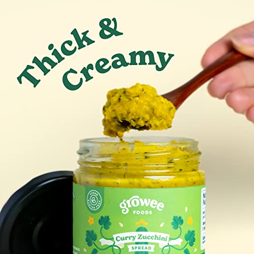 Growee Foods Plant-Based Curry Zucchini Spread & Dip, Gluten-Free, All Natural, Plant-Based, Non-Gmo, Nut-Free Thick And Creamy Vegan Spread, Veggie Dip, Sandwich Spread, Charcuterie Board Dip - 9 Oz #TOP3