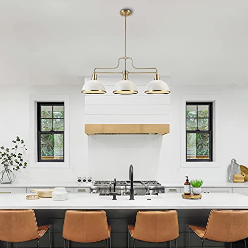 Globe Electric 60885 Beckett 3-Light Linear Chandelier, Matte White, Matte Brass Accents #TOP4