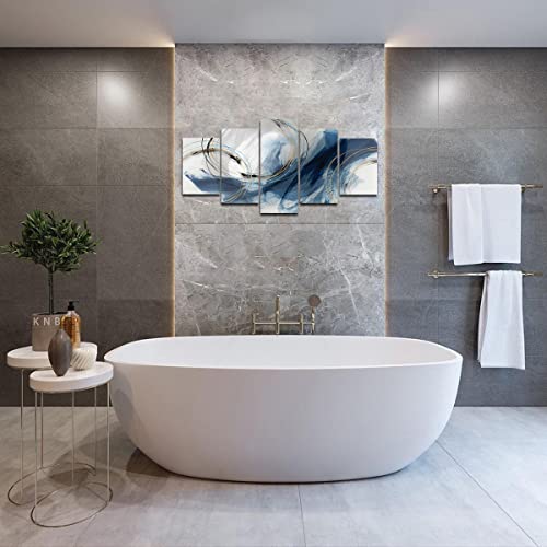 Abstract Wall Art Blue Fantasy Colorful Painting For Living Room Canvas Print Geometric Lines Print Picture 5 Panel Artwork #TOP2